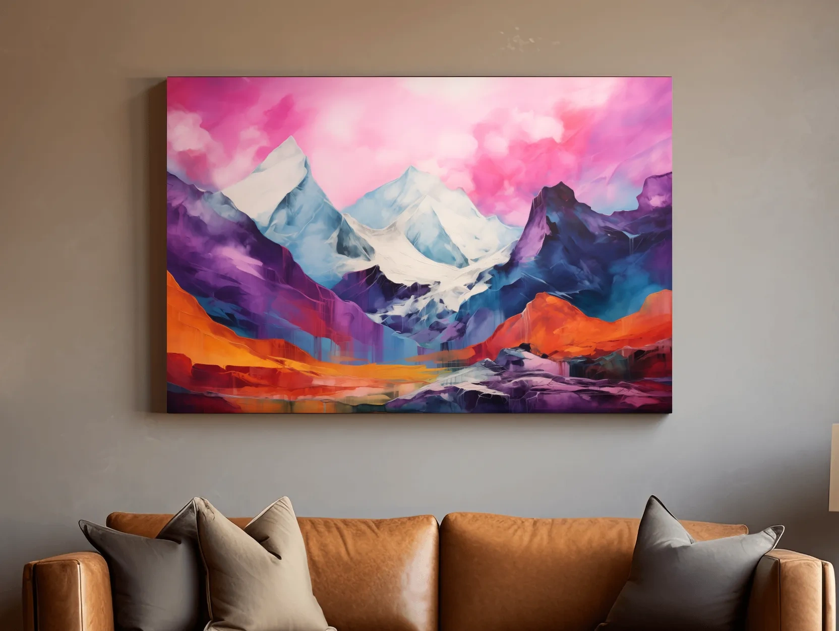 Vibrant Abstract Alpine Mountain Landscape Painting - Colorful Contemporary Wall Art