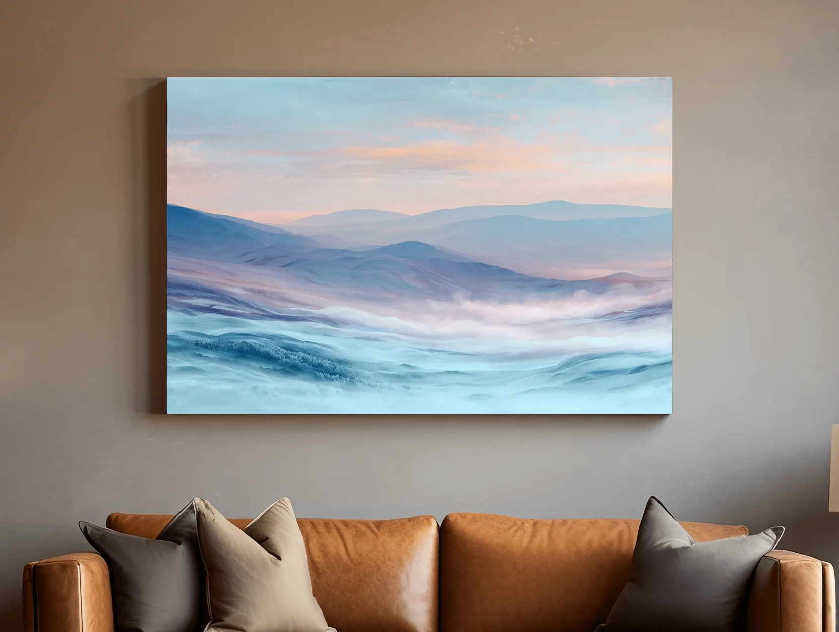 Ethereal Pastel Misty Mountain Landscape - Serene Abstract Forest Wall Art