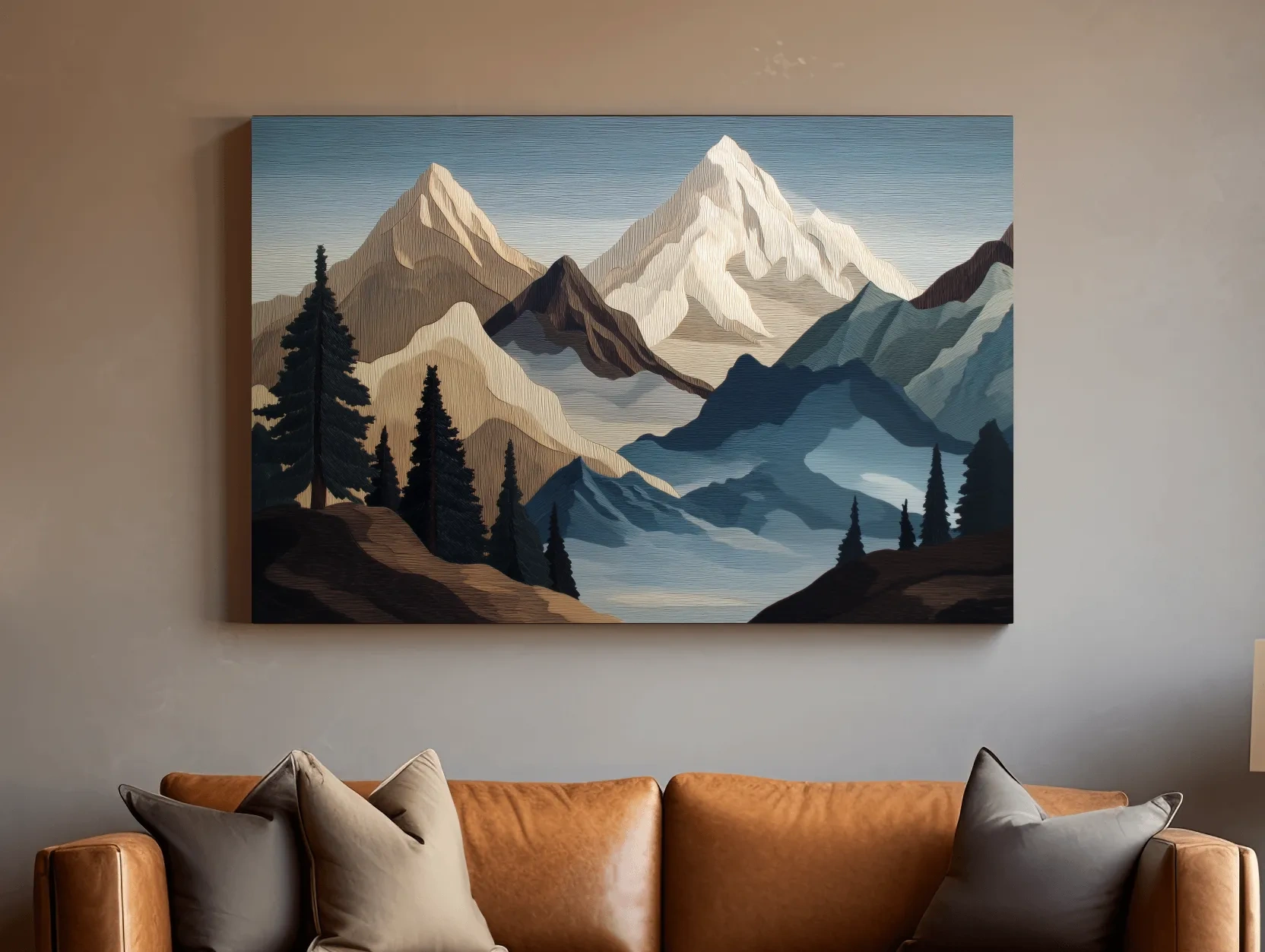 Textured Layered Alpine Mountain Peaks - Scenic Forest Wall Art