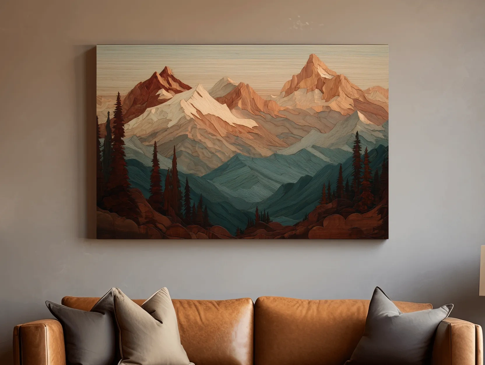Layered Wood Alpine Mountain Range - Textured Topographic Landscape Wall Art