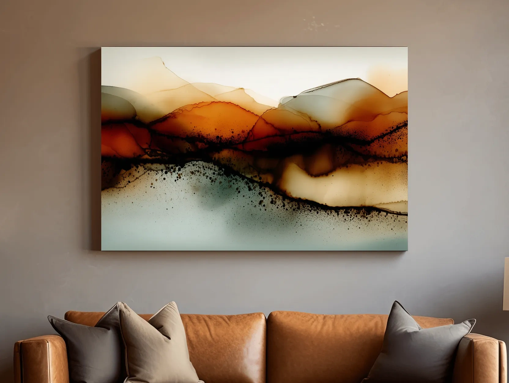 Moody Abstract Sepia Mountain Layers - Modern Alcohol Ink Landscape Wall Art