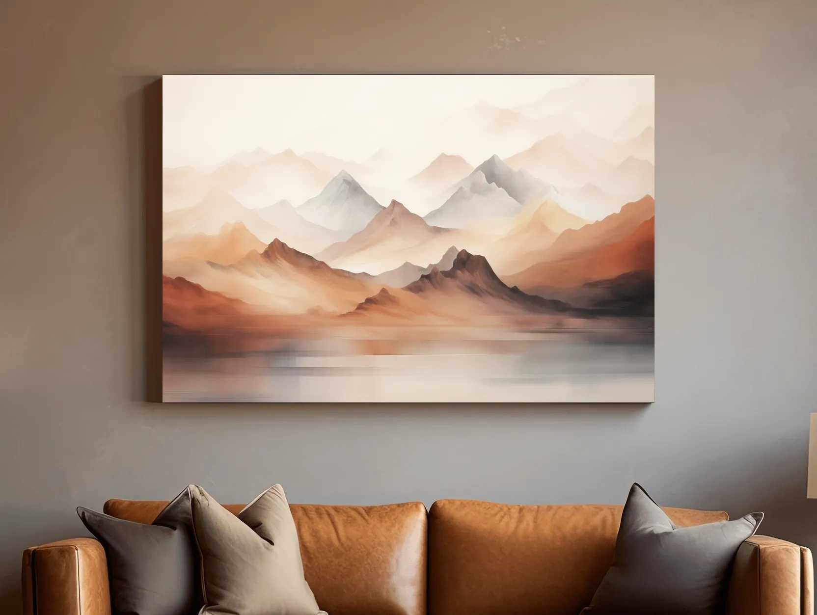 Pastel Mountain Range Watercolor - Warm Neutral Landscape Wall Art