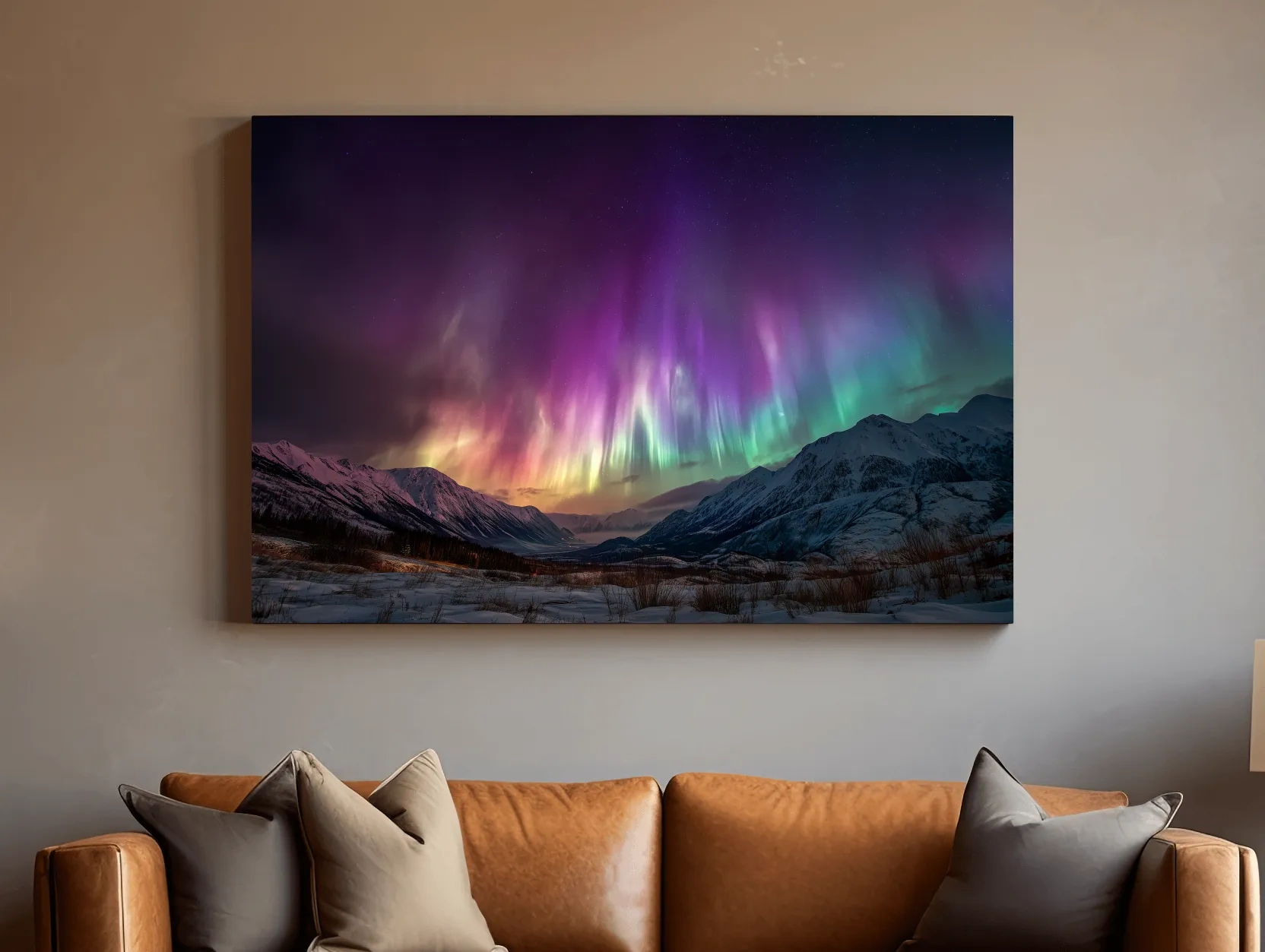 Vibrant Aurora Borealis Over Snowy Mountains - Northern Lights Night Sky Wall Art