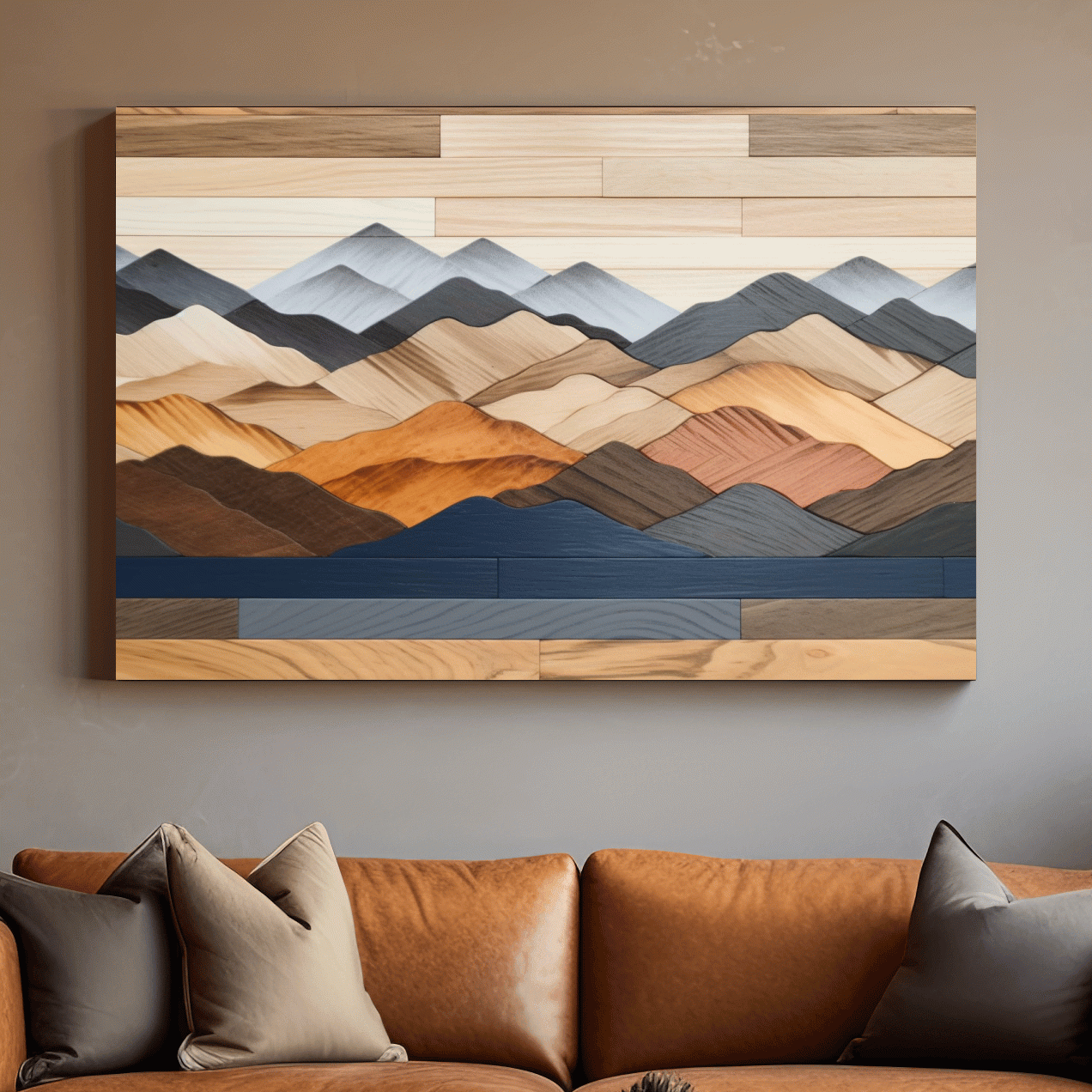 Rustic Layered Wooden Mountain Range Panorama - Modern Geometric Wall Art