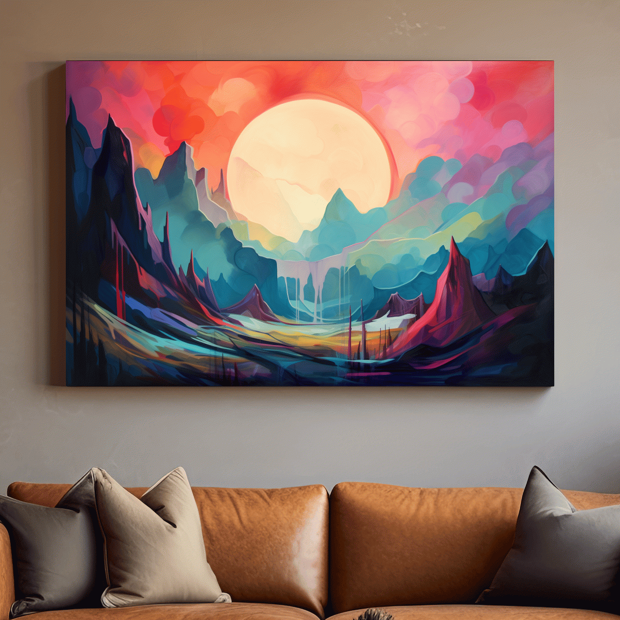 Abstract mountain oil painting wall art