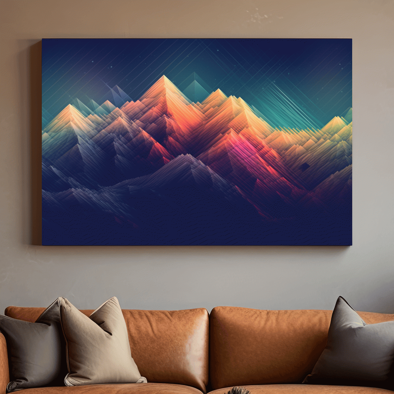 Glitched line art of a mountain landscape