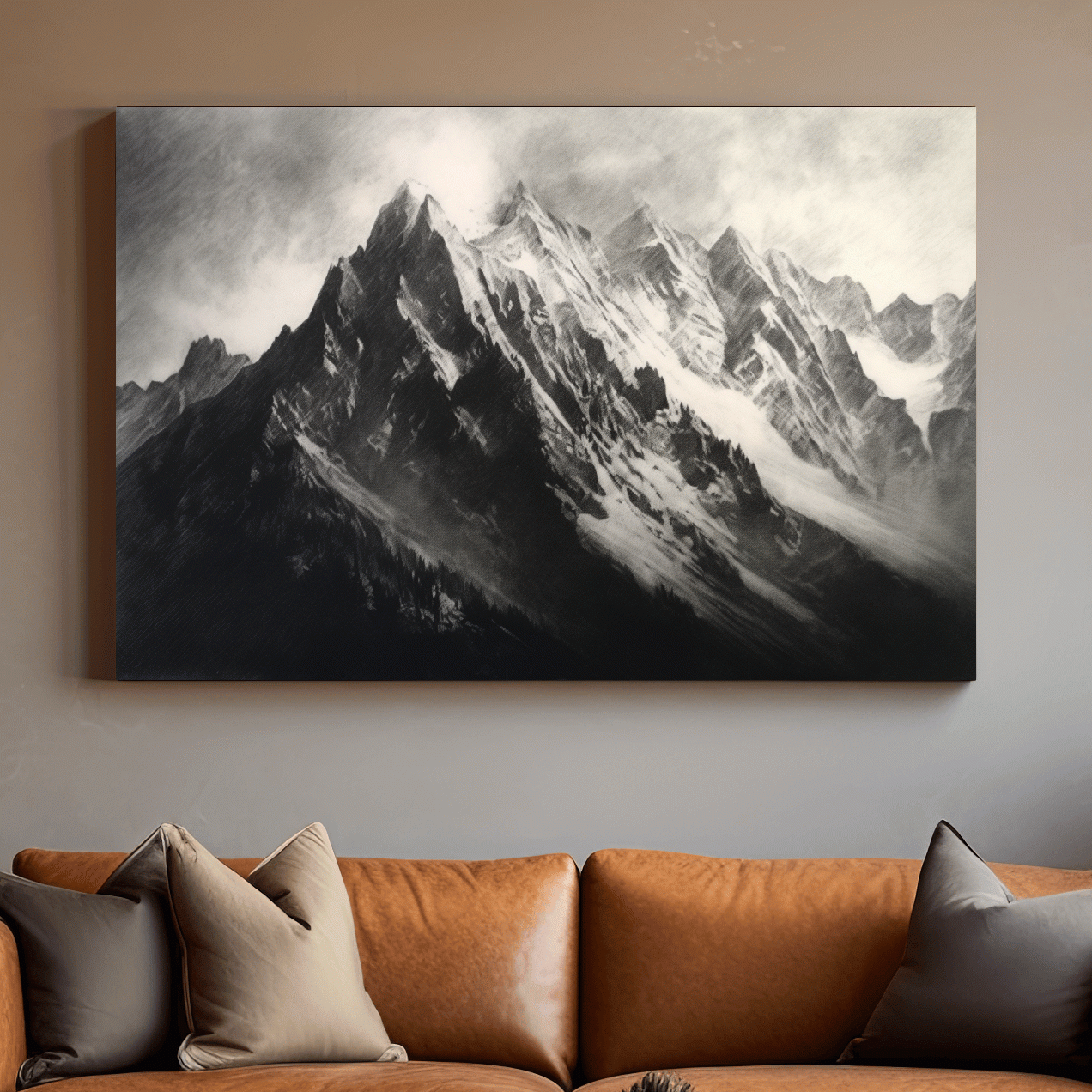 Black & White art - Charcoal drawing of a mountain range