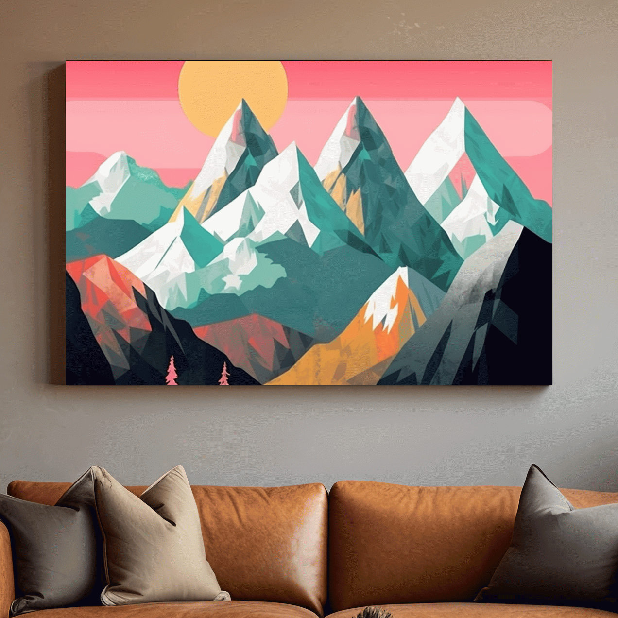 Simple 2d mountain art, colourful mountain ranges