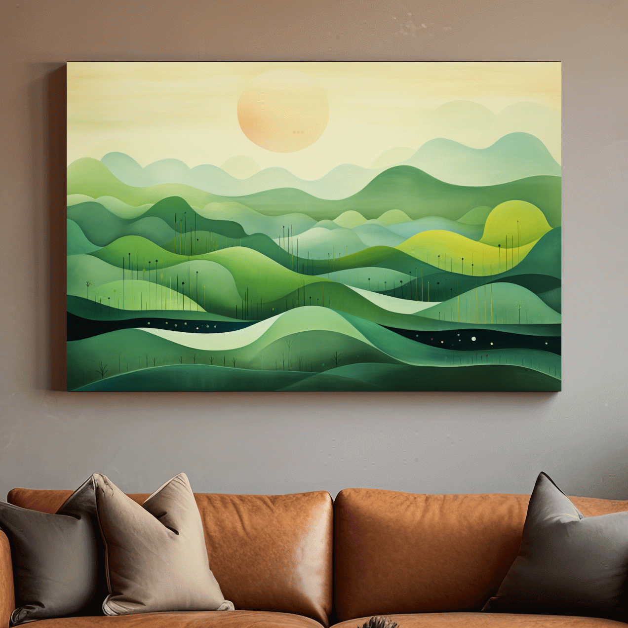 Minimalist Layered Green Rolling Hills - Serene Abstract Landscape Wall Art