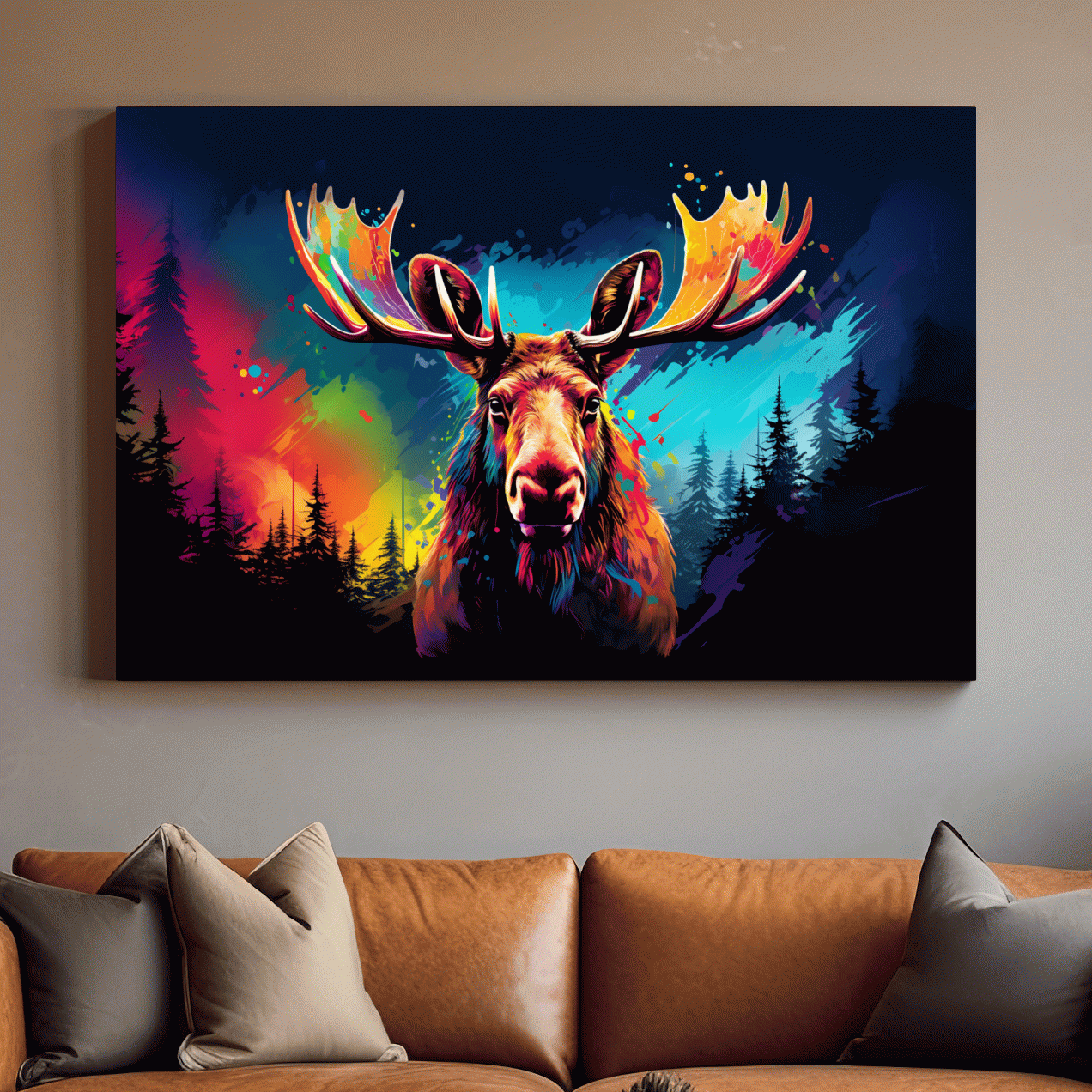 Colorful retro illustration of a moose head