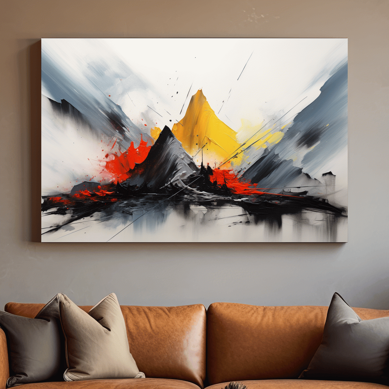 Simple smeared paint abstract artwork representing mountains