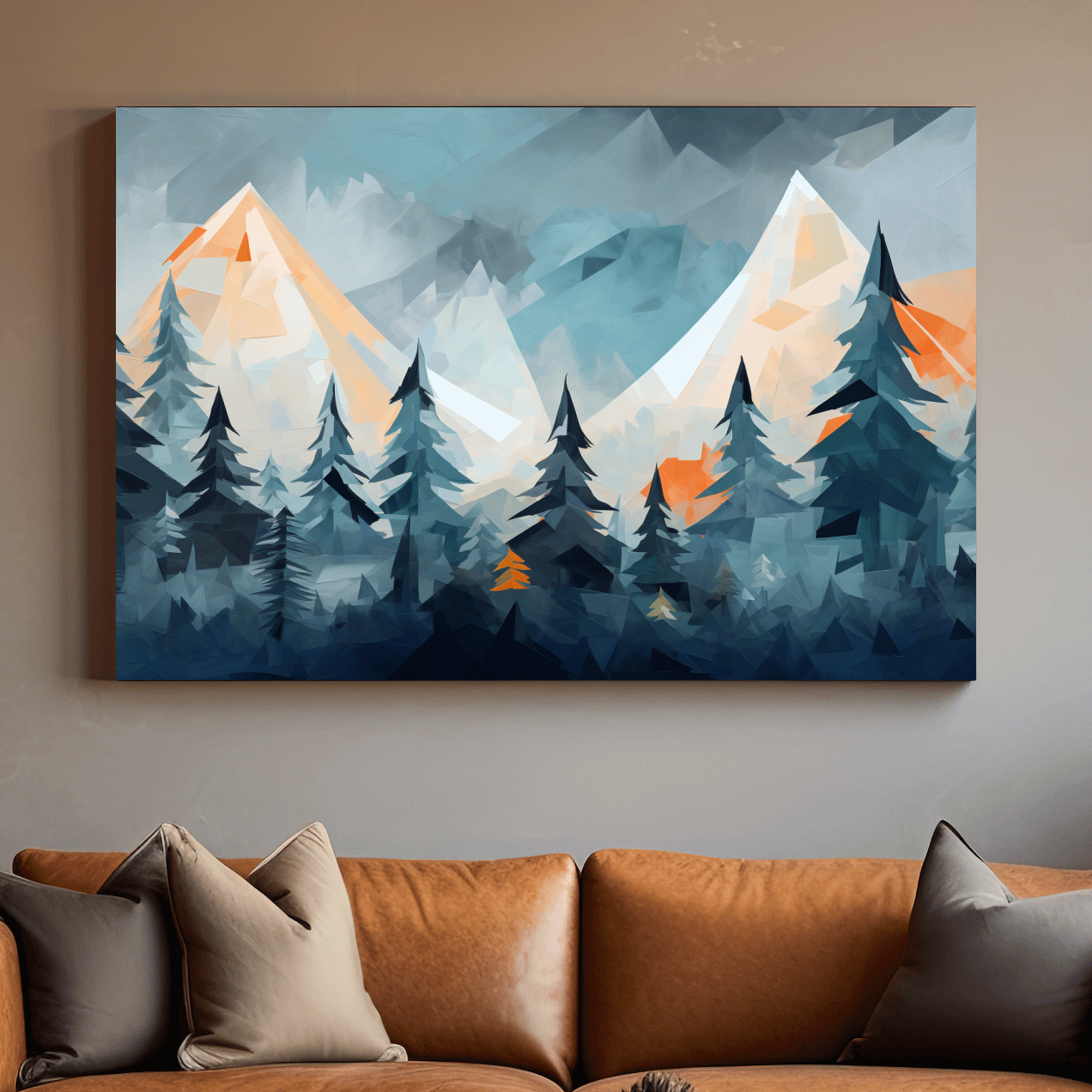 Geometric Alpine Peaks And Pine Forest - Abstract Mountain Landscape Wall Art