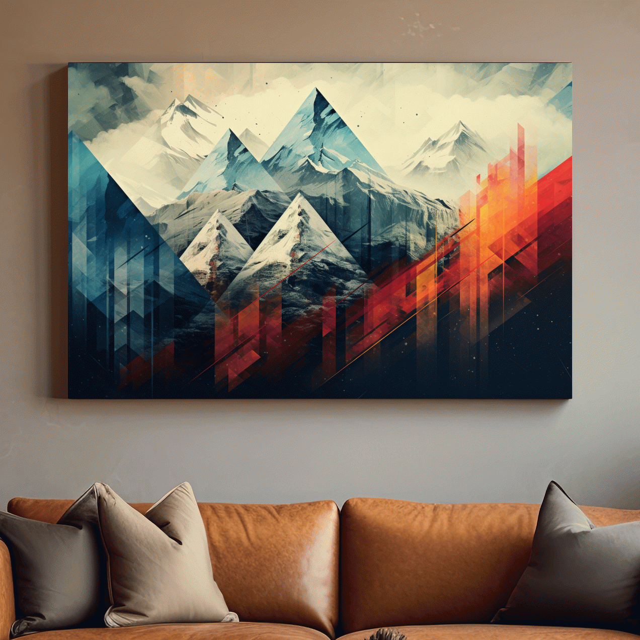 Colourful mountain art, bold geometric shapes