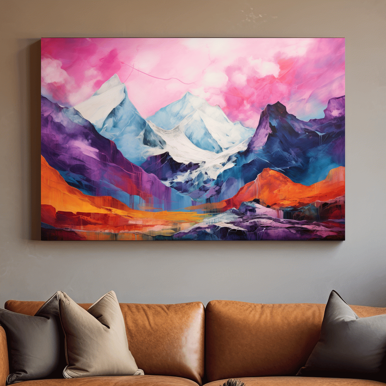 Bright colourful mountain painting