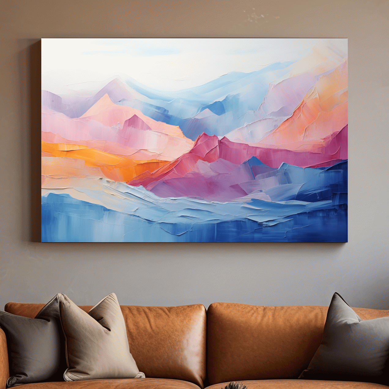 Vibrant Pastel Abstract Mountain Landscape - Colorful Textured Painting Style Wall Art