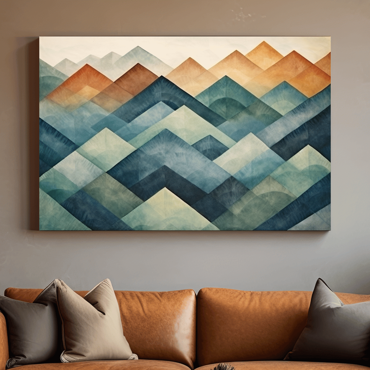Geometric Watercolor Mountain Peaks - Abstract Landscape Wall Art
