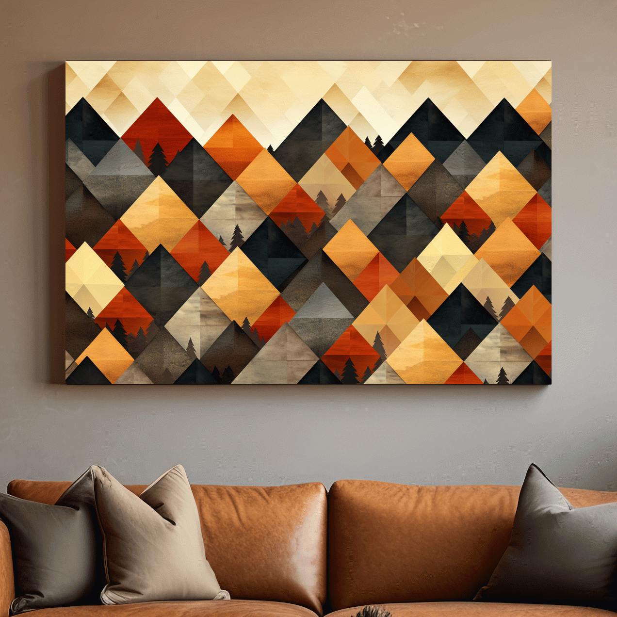 Mid century style art, geometric mountain patterns