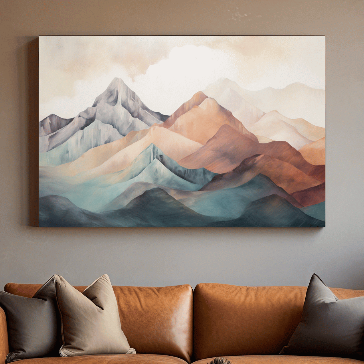 Subtle pastel painting of mountain ranges