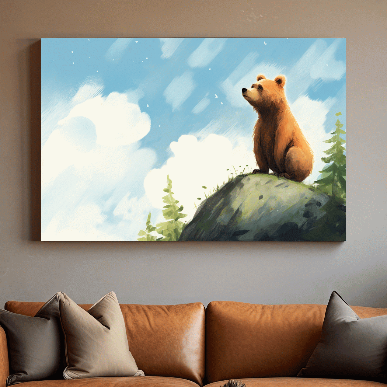 Whimsical Bear Cub On Rocky Peak - Nursery Wildlife Wall Art