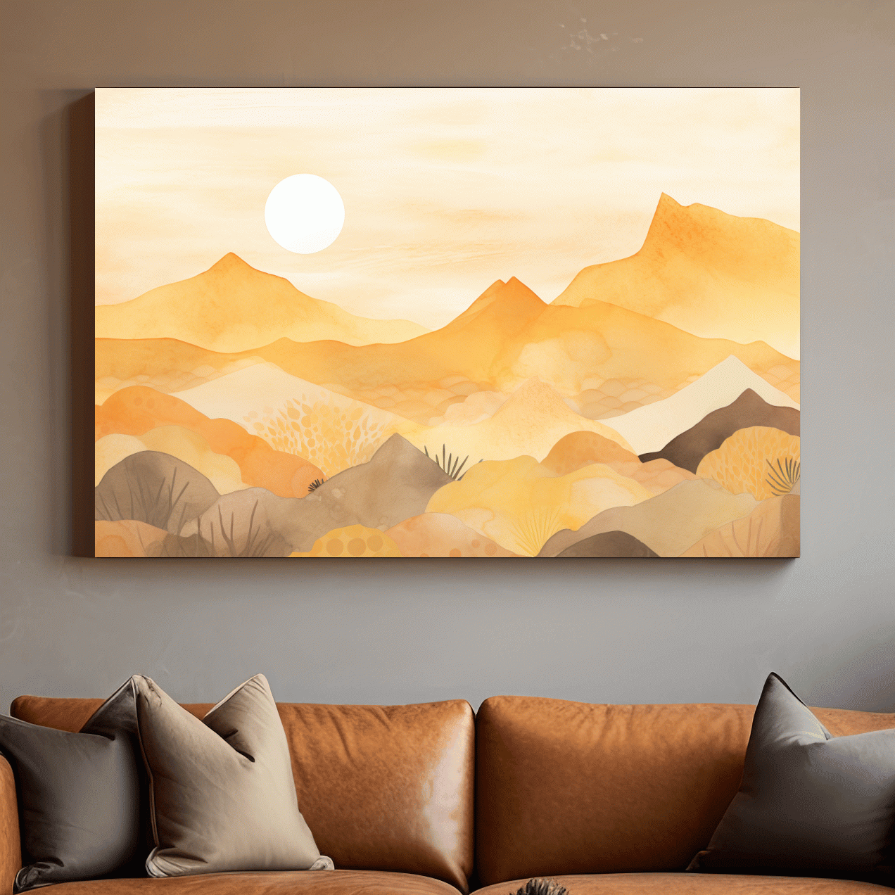 Watercolour painting of expressionism mountain landscapes