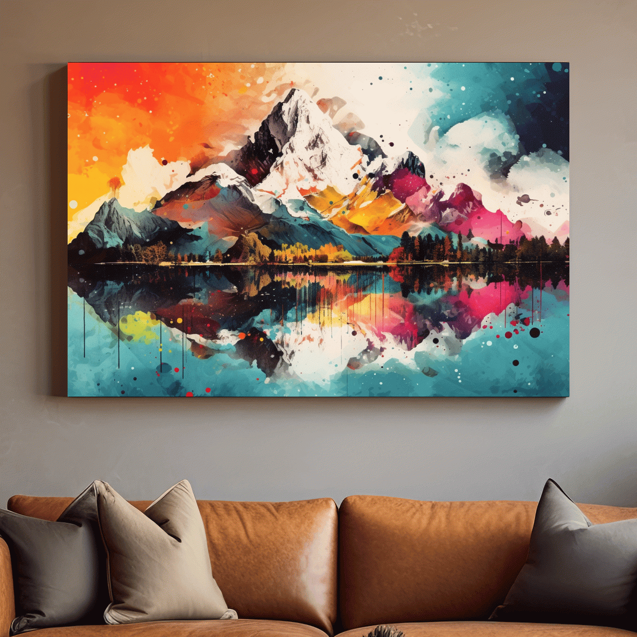 Colourful abstract mountain painting collage