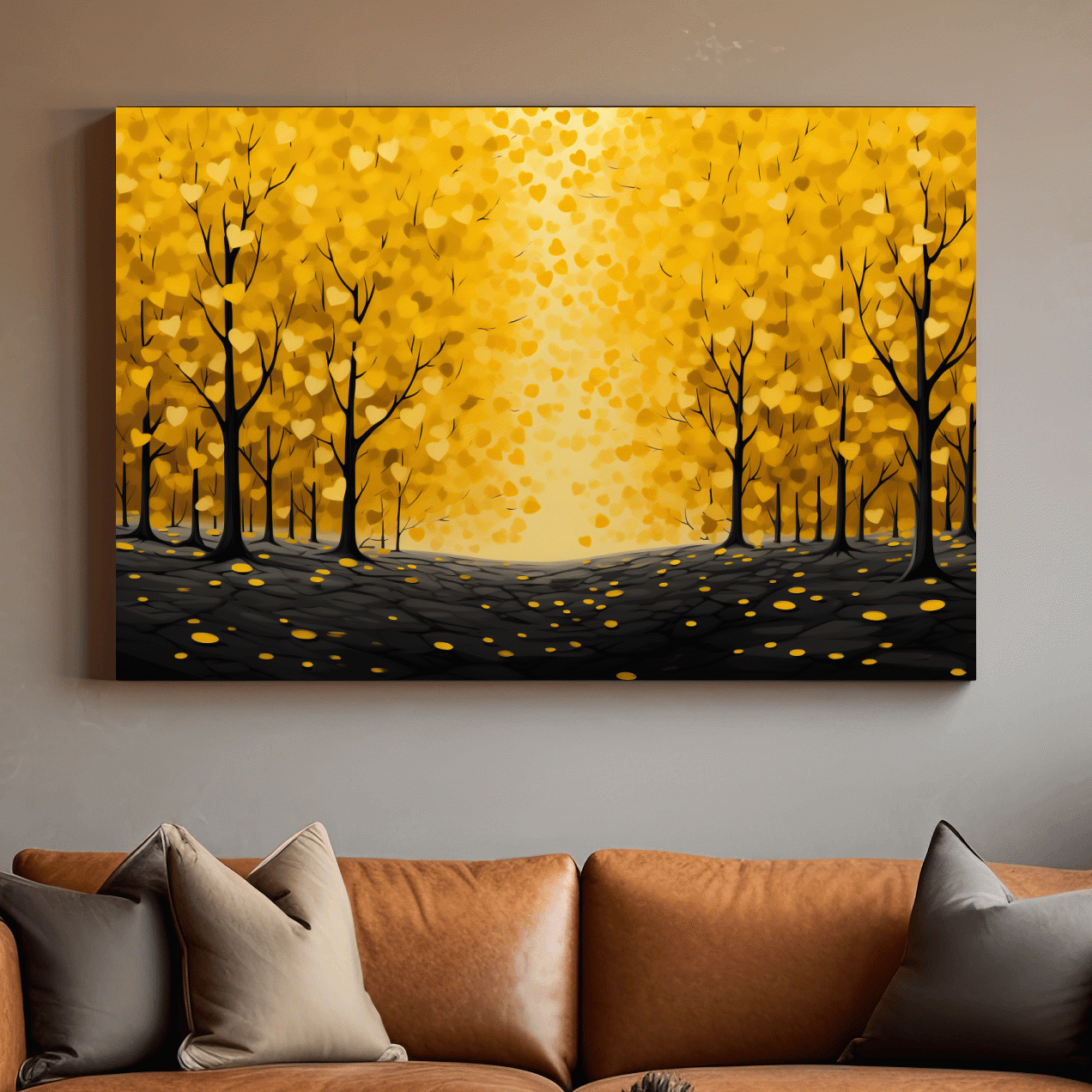 Autumn forest made from love heart leaves