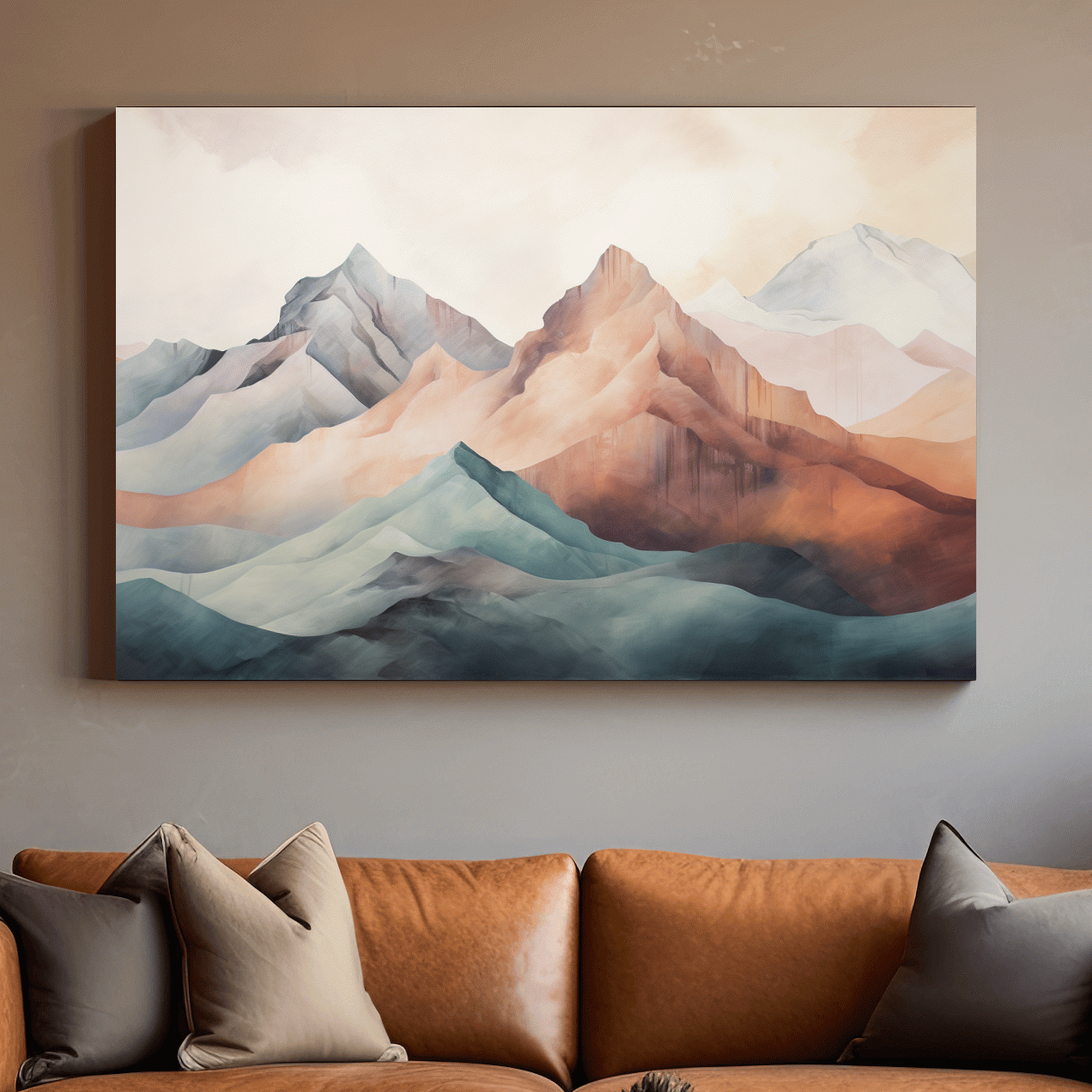 Subtle pastel mountain painting artwork on canvas