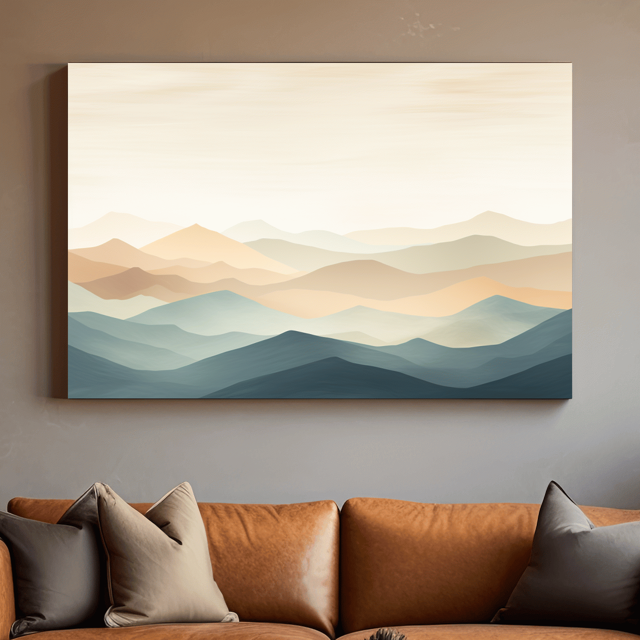 Subtle wavy mountain peaks painting, pastel colored wall art