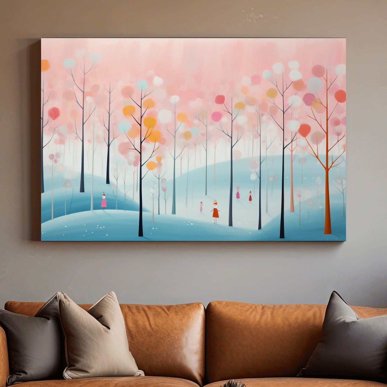 Quirky illustration artwork of a pastel forest
