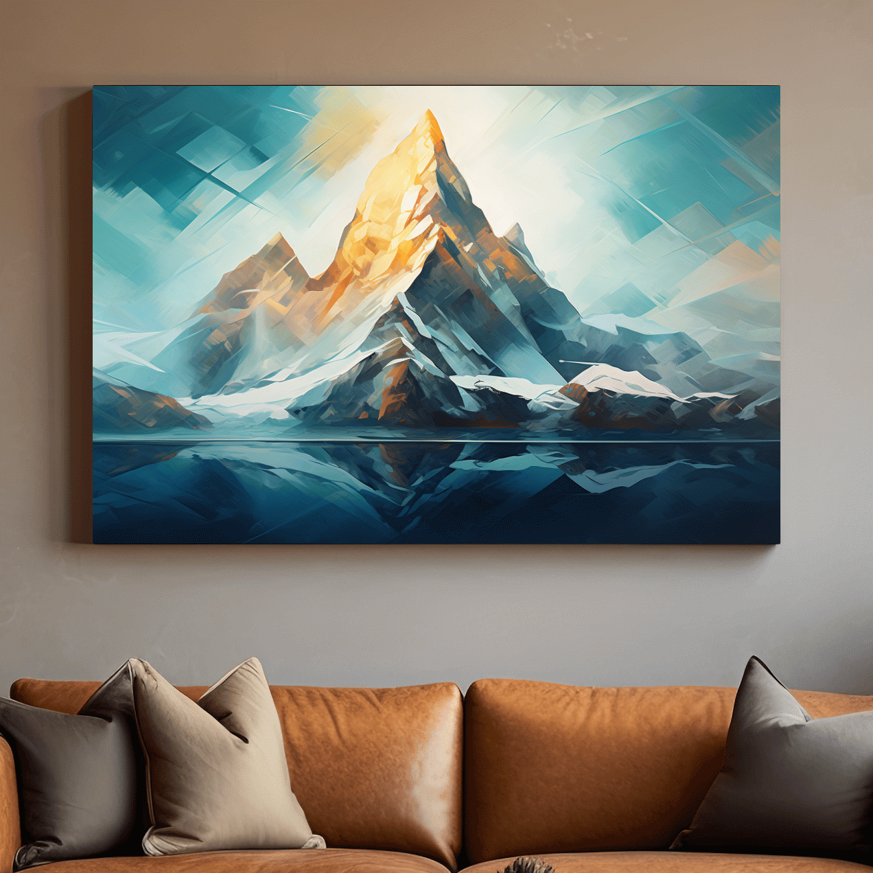 Vibrant glacier mountain art, palette knife style painting