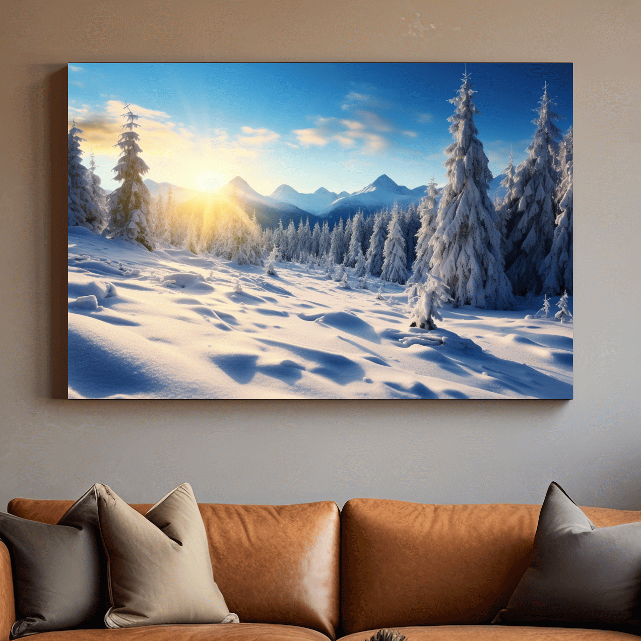 Sunshine on the alpine snow forest, photography art