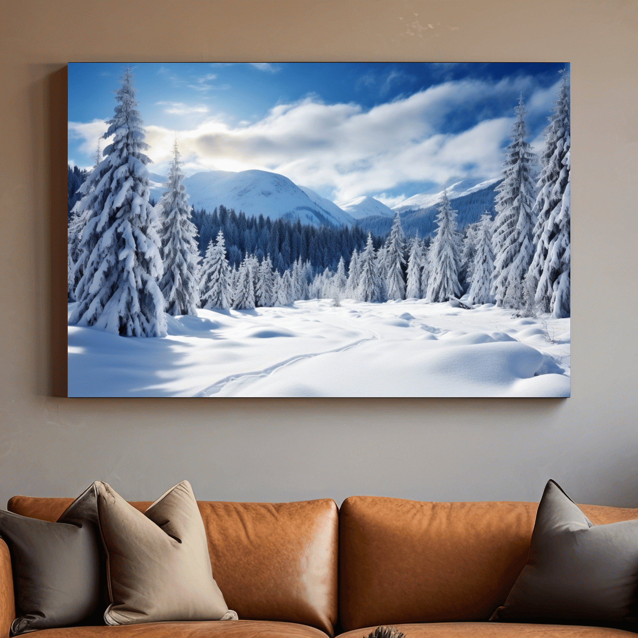 Snowy Alpine Mountain Forest Landscape - Winter Wilderness Photographic Wall Art