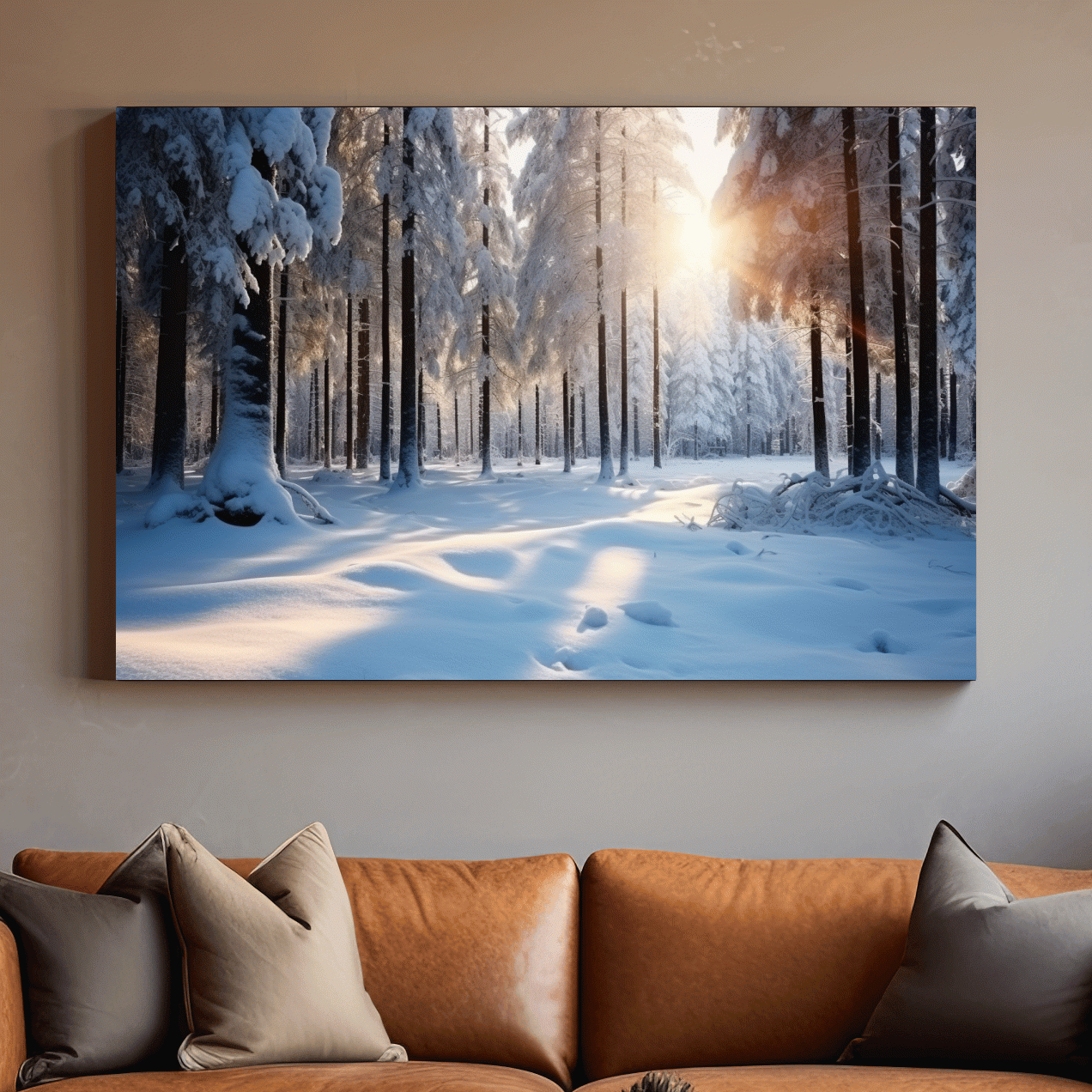 Sunny snowy forest floor, photographic art