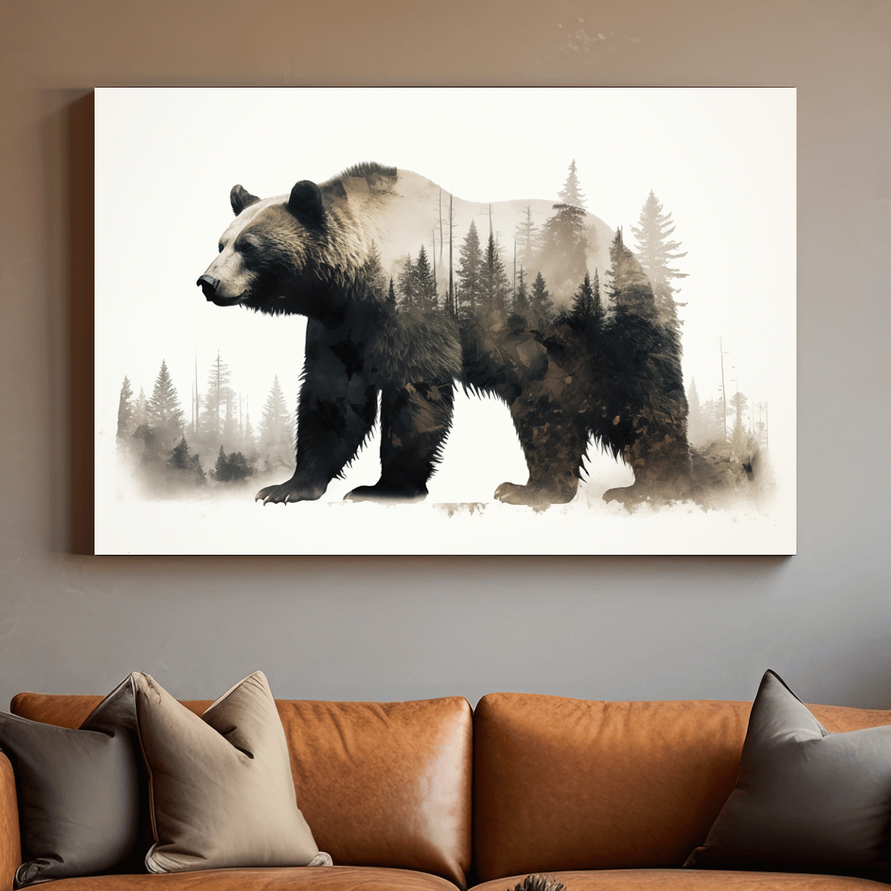 Grizzly Bear Double Exposure Forest - Wildlife Nature Wall Art