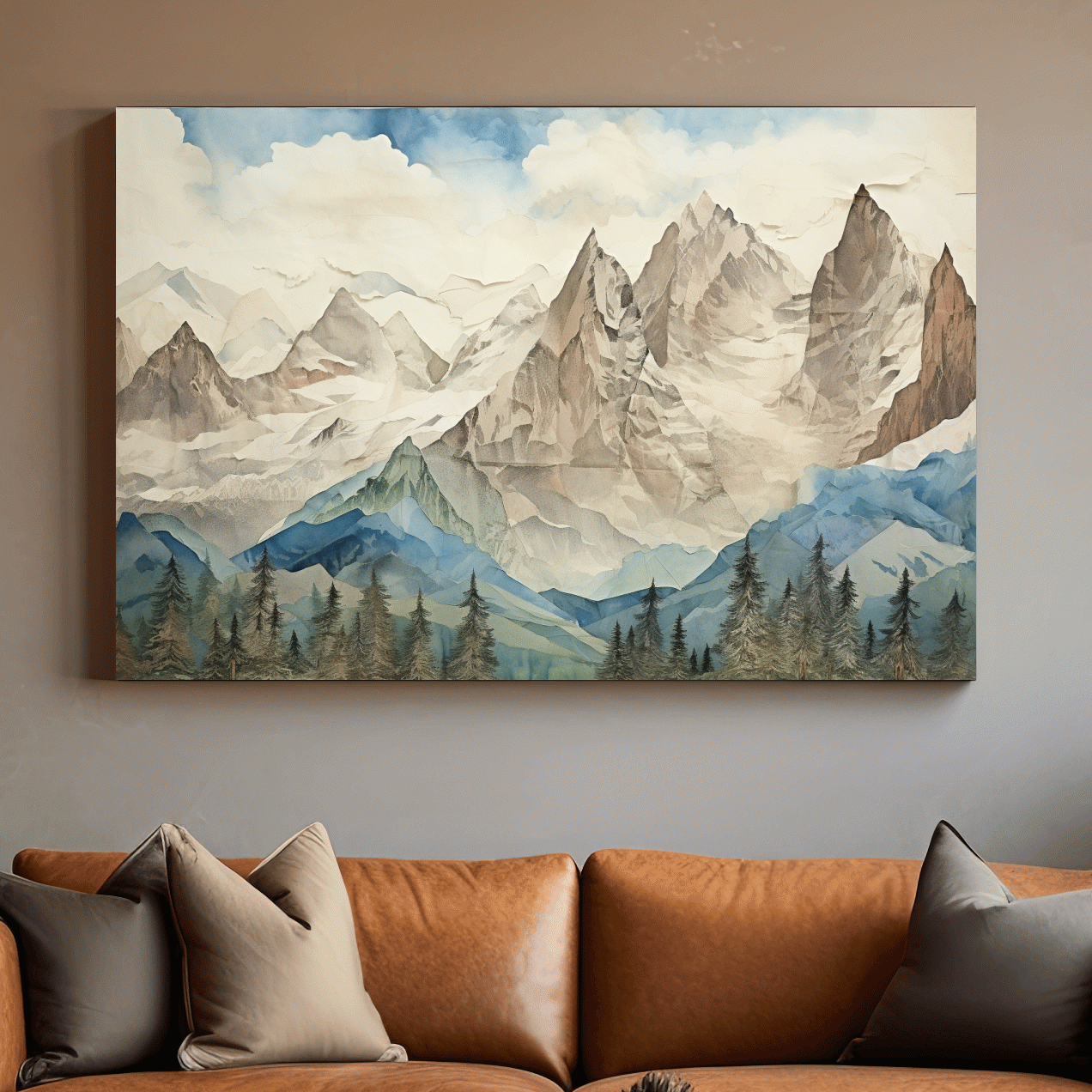 Misty Paper Cut-out Alpine Mountain Range - Serene Forest Landscape Wall Art