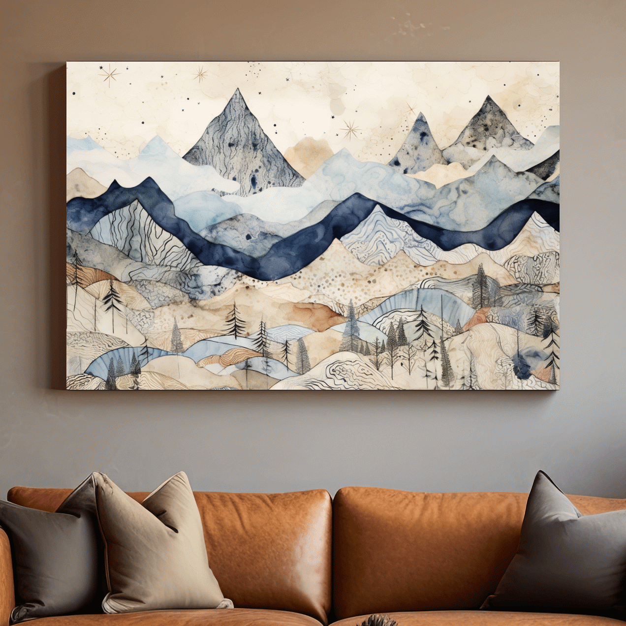 Patchwork Watercolor Mountain Range - Modern Alpine Landscape Wall Art