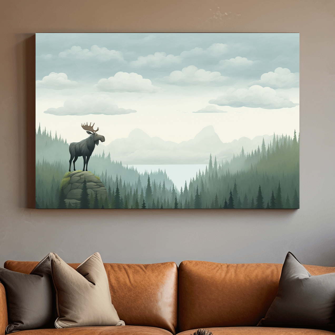 Majestic Moose Over Pine Forest - Nursery Wildlife Mountain Wall Art