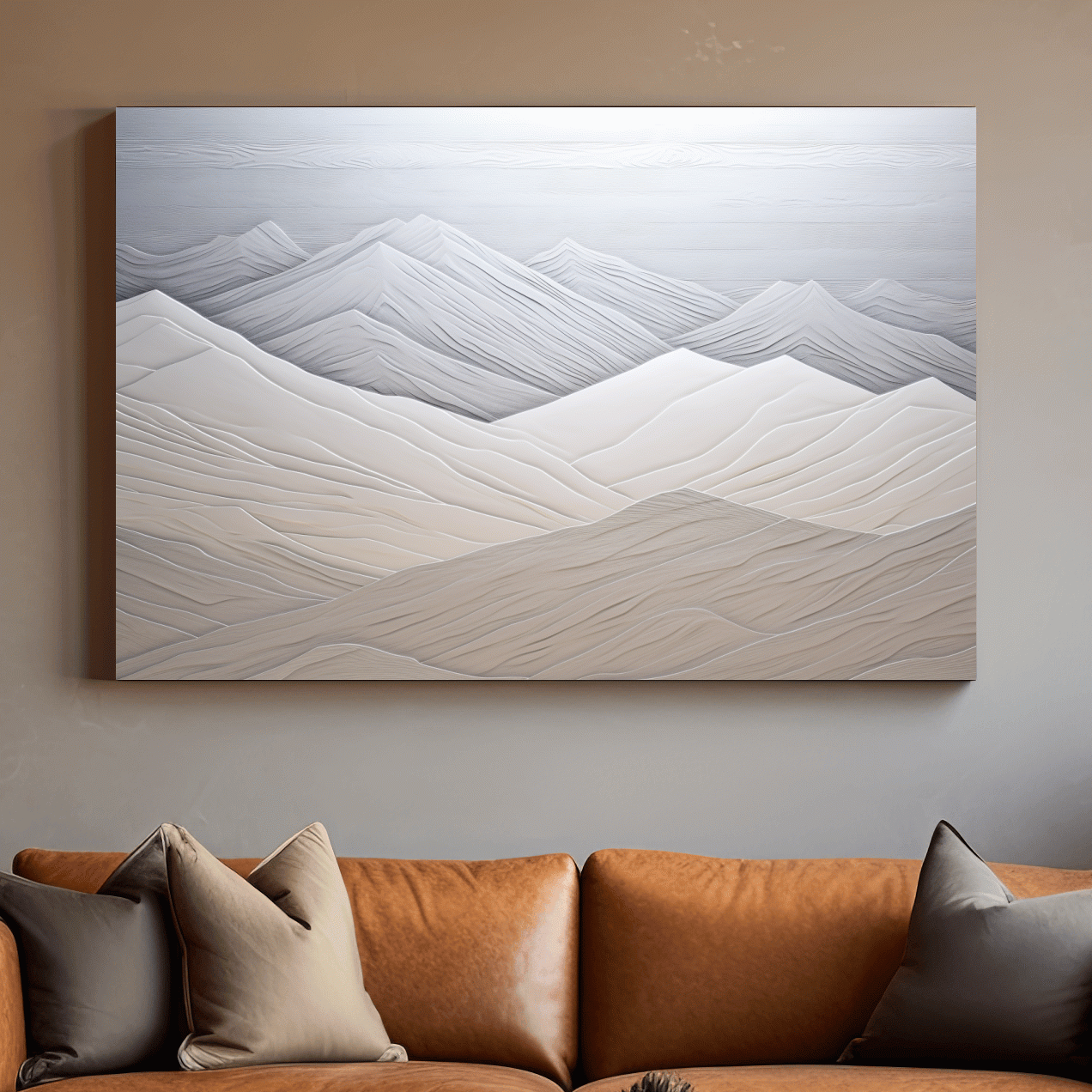 Minimalist Layered Mountain Relief Landscape - Monochrome Wall Art
