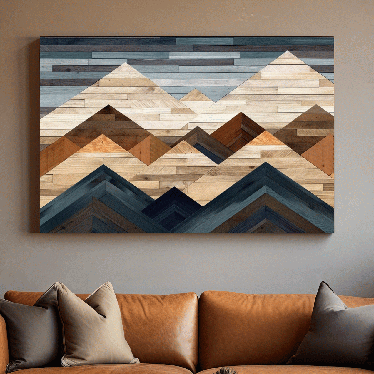 Geometric Reclaimed Wood Mountain Peaks - Modern Rustic Landscape Artwork
