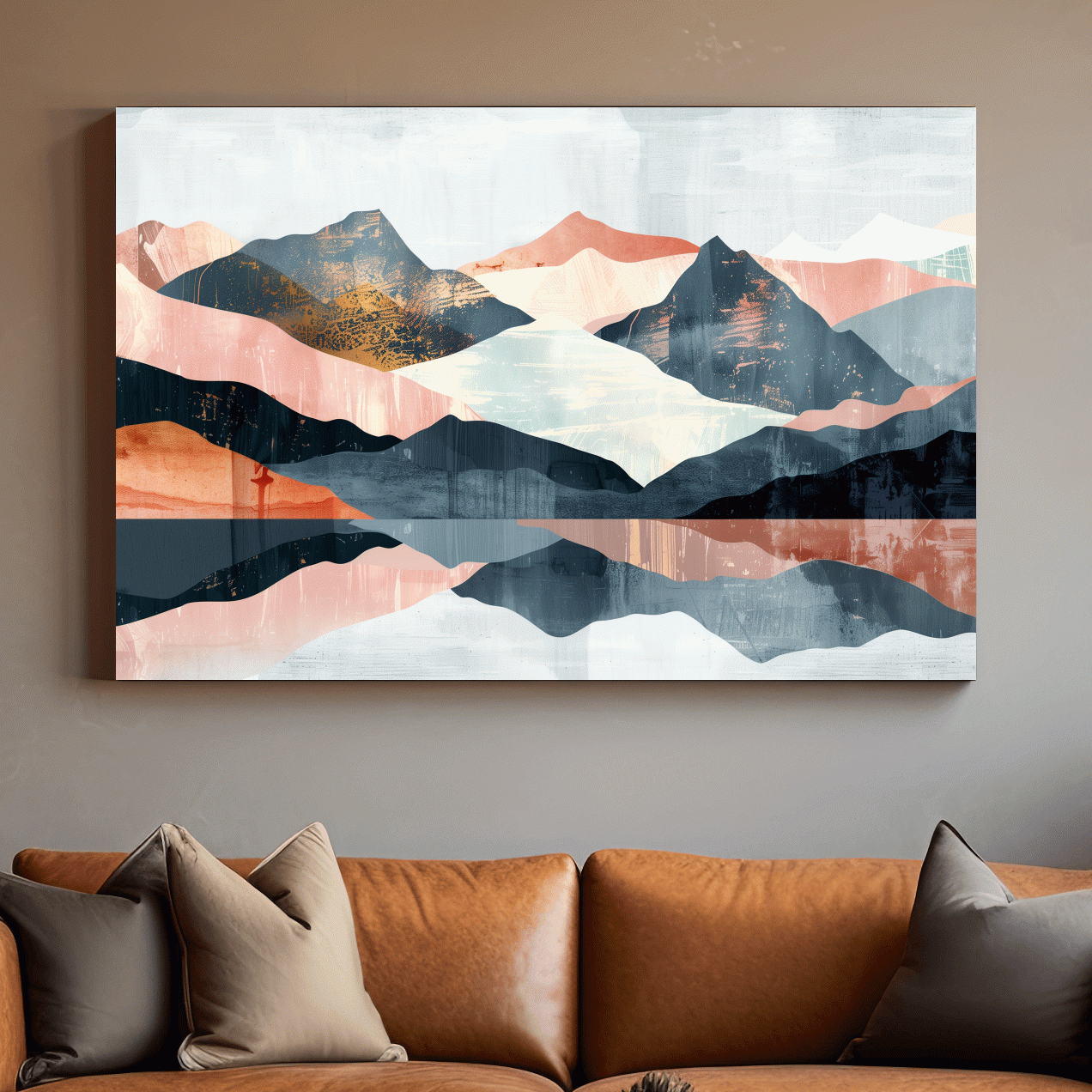 Abstract mountain painting, mid century style artwork