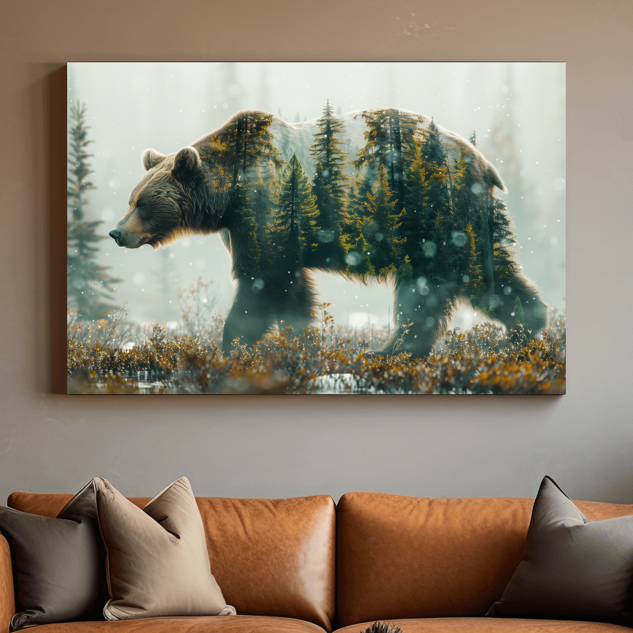 Moody Double Exposure Grizzly Bear Forest - Photographic Wildlife Wall Art