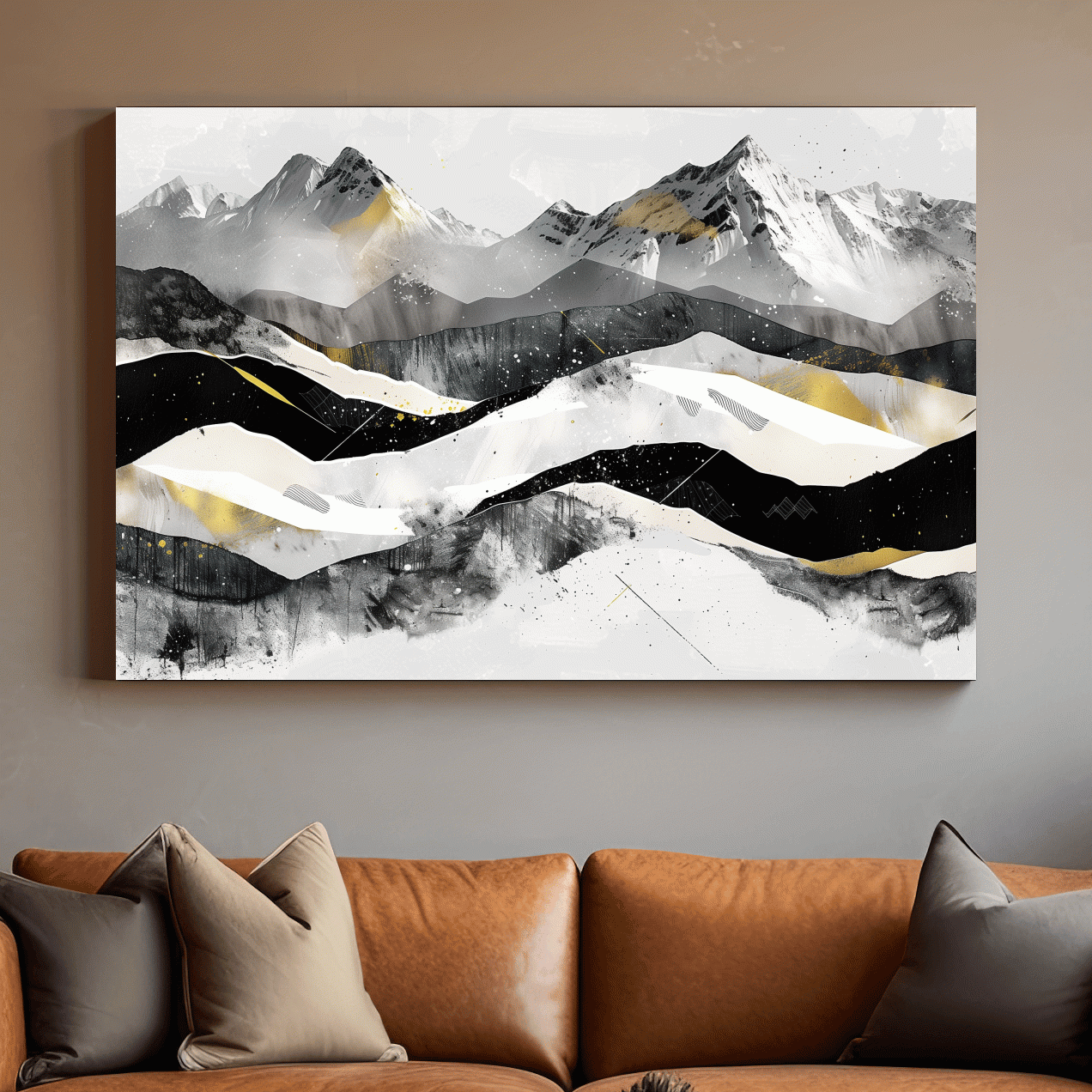 Abstract Mountain Range With Gold Accents - Modern Alpine Landscape Wall Art
