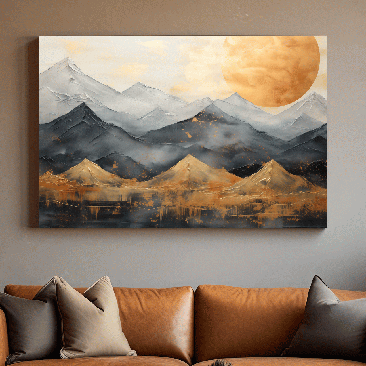 Gold Leaf Style Abstract Mountain Range Sunset - Modern Landscape Wall Art