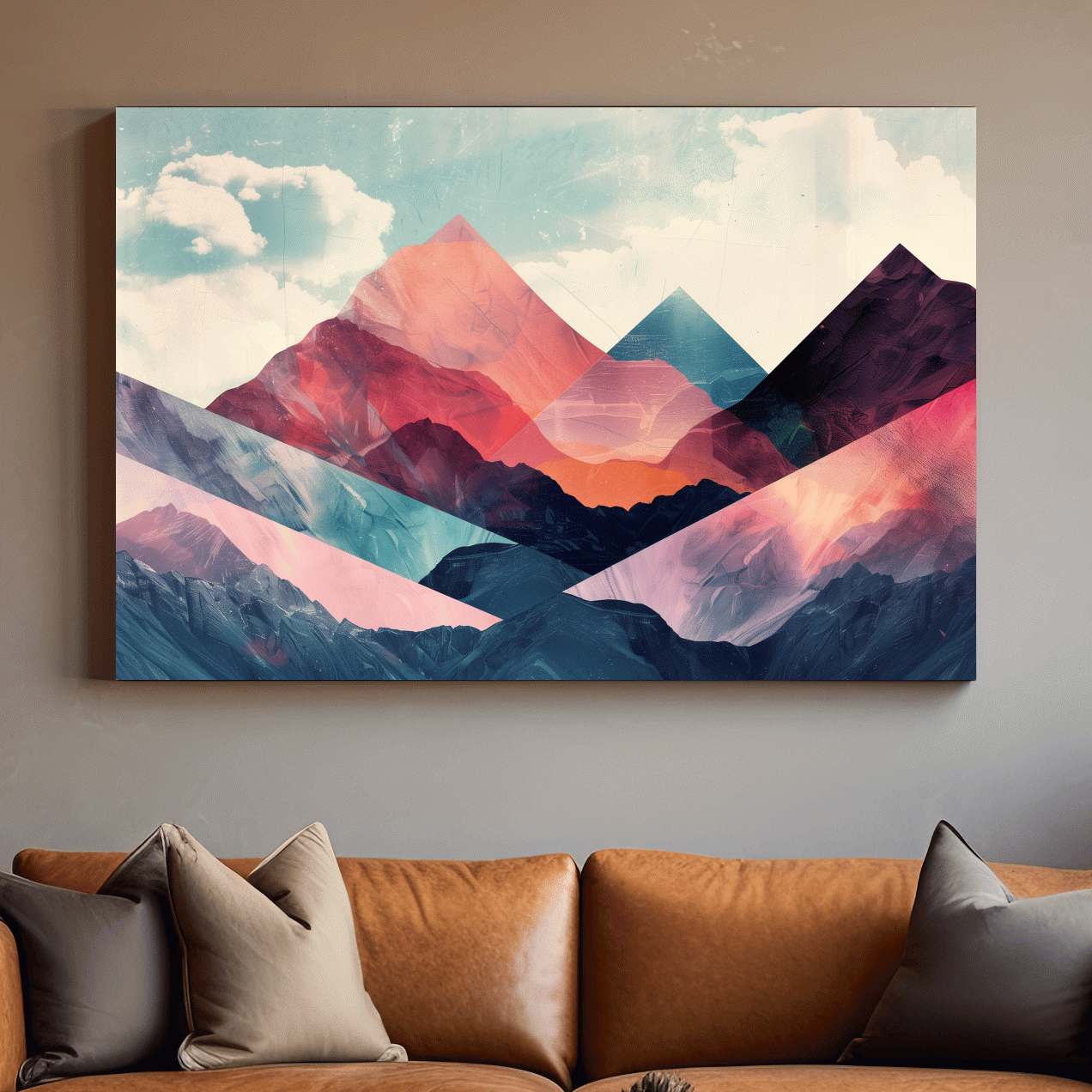 Vibrant Geometric Mountain Peaks - Modern Abstract Collage Wall Art