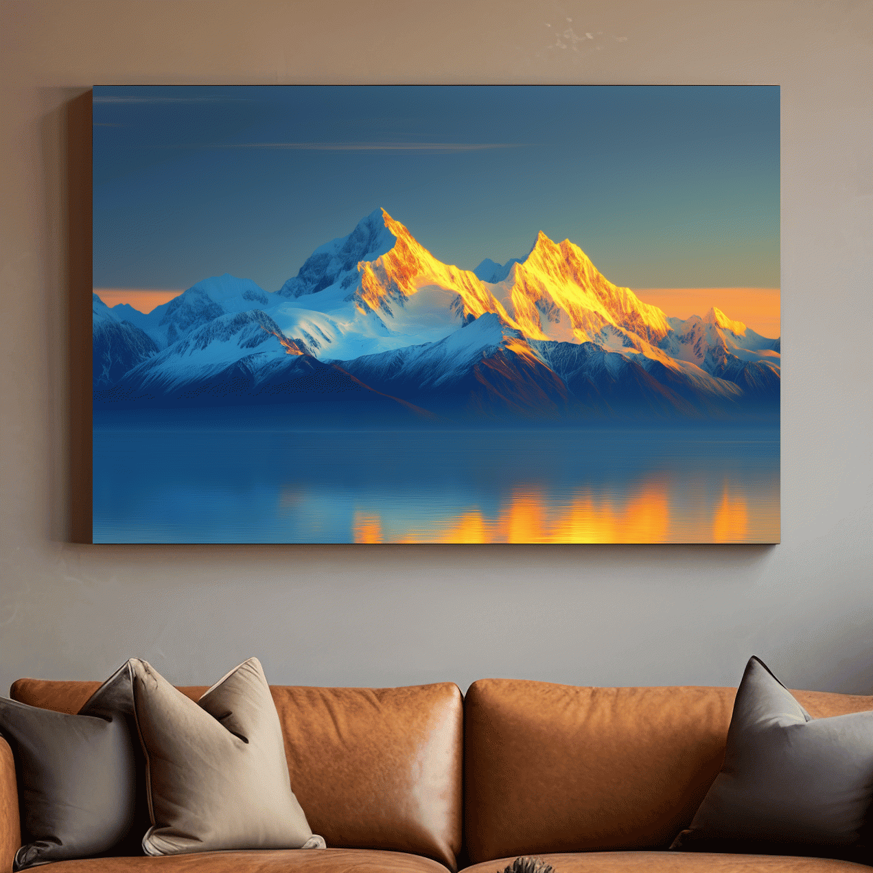 Photographic art, sunset golden hour over an arctic glacier