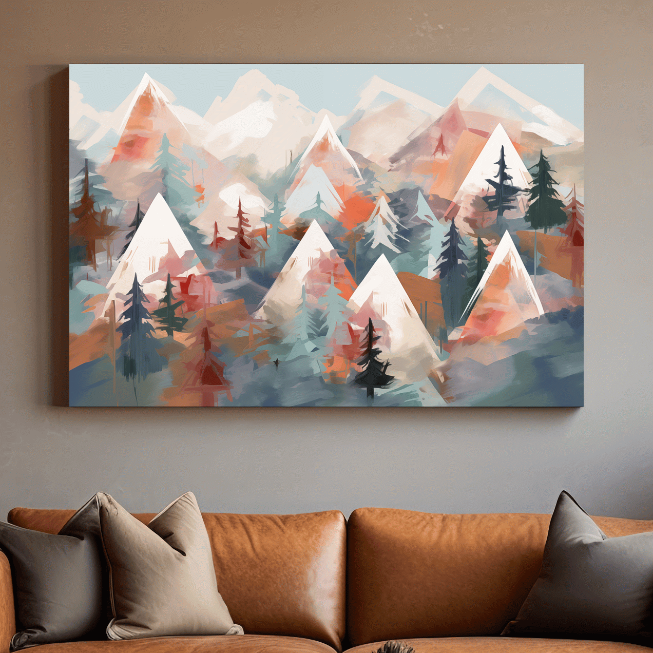 Subtle colours, abstract mountain scene painting
