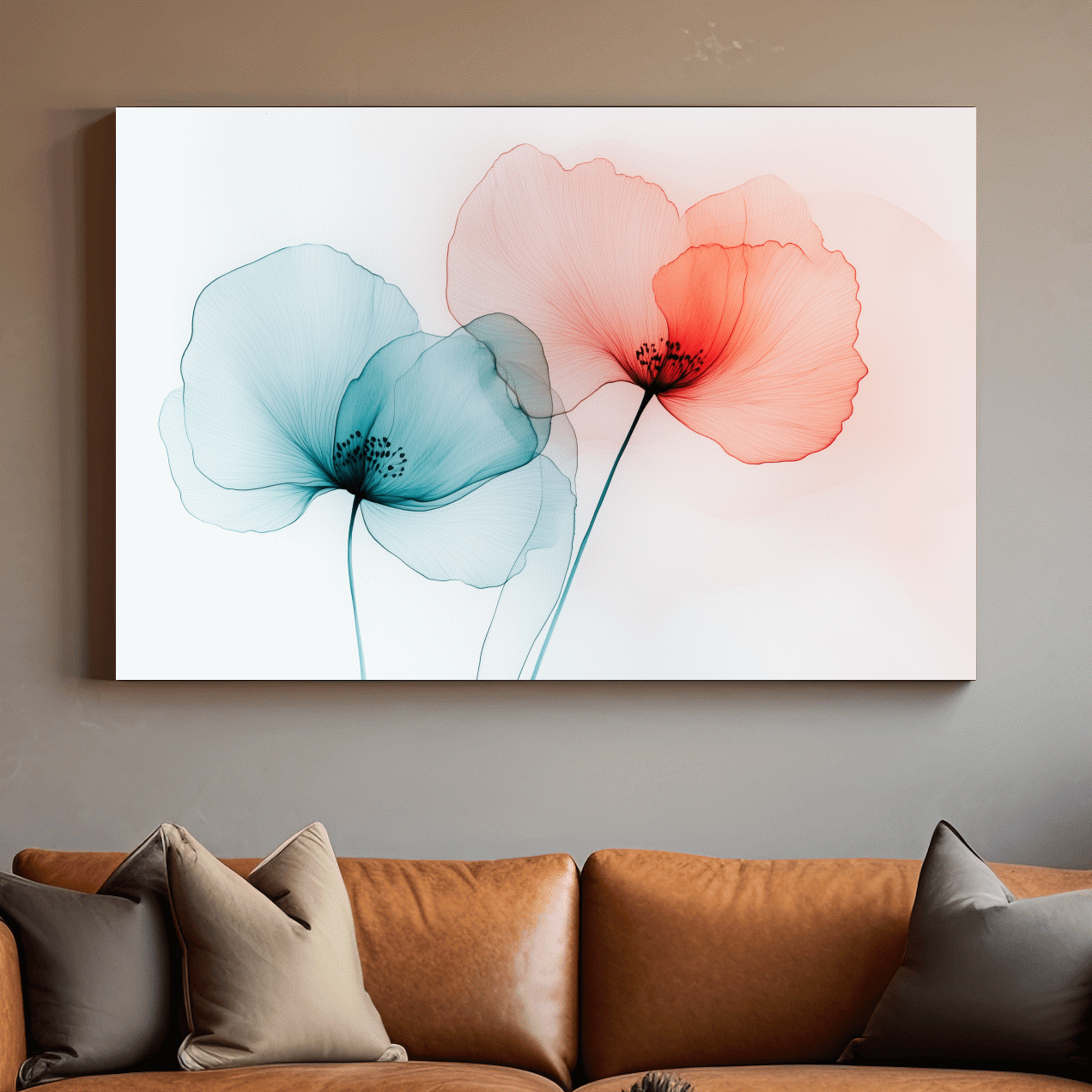 Minimalist Translucent Poppy Flowers Watercolour - Modern Botanical Wall Art