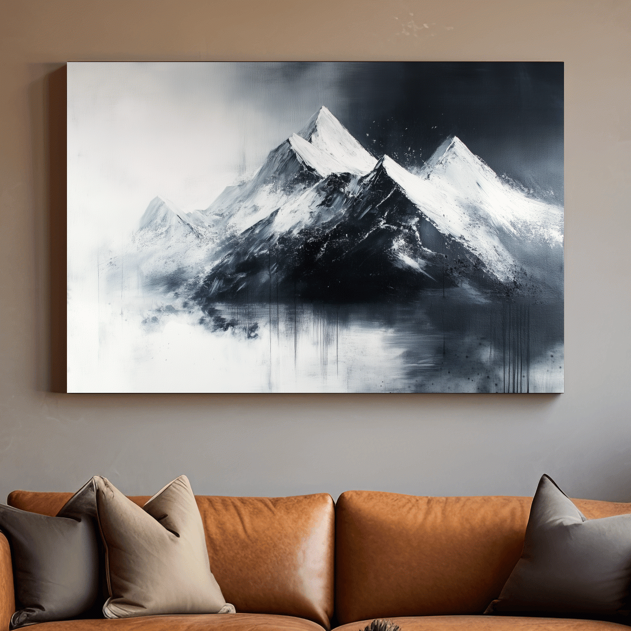 Modern wall art mountain painting, black and white glacier