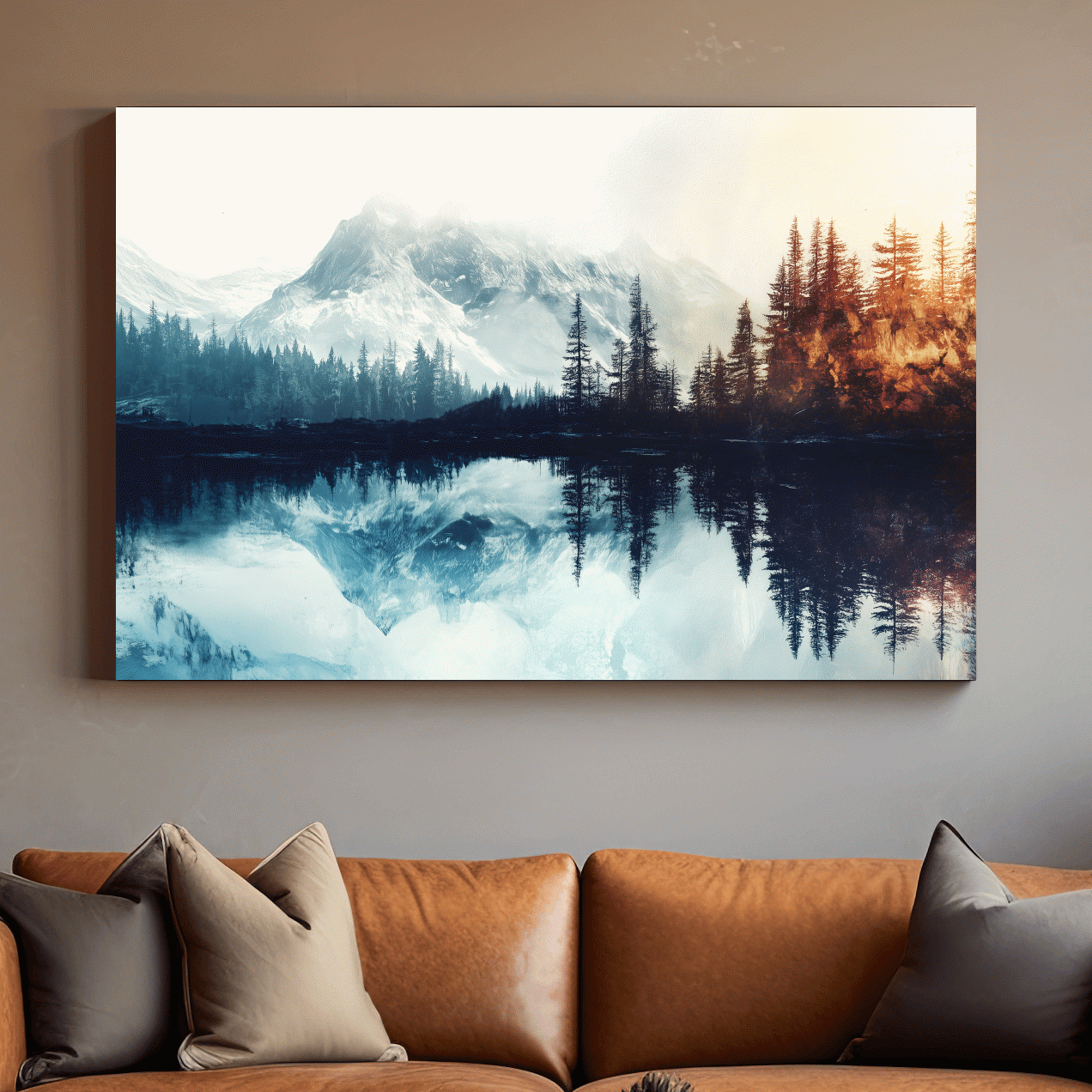 Misty Alpine Lake Reflection Landscape - Mountain Forest Sunrise Wall Art
