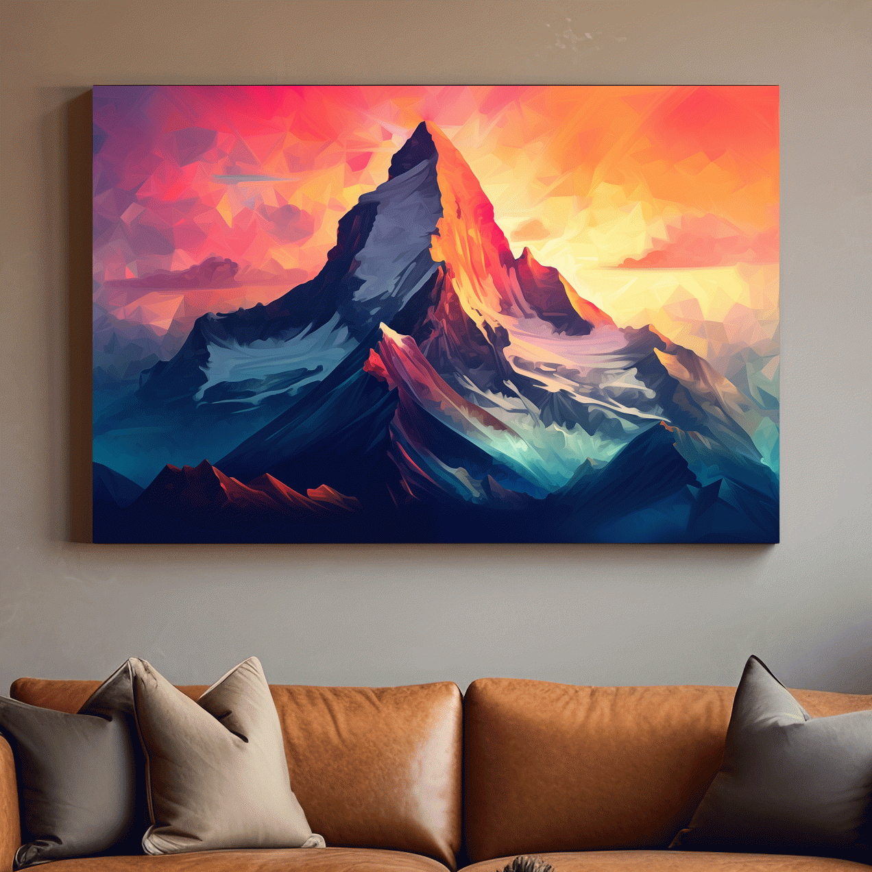 Abstract mountain painting at sunrise
